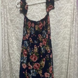Floral high low dress faux wrap with smocked top